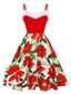 [Prévente] Robe rouge à bordures florales de Noël des années 1950