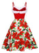 [Prévente] Robe rouge à bordures florales de Noël des années 1950