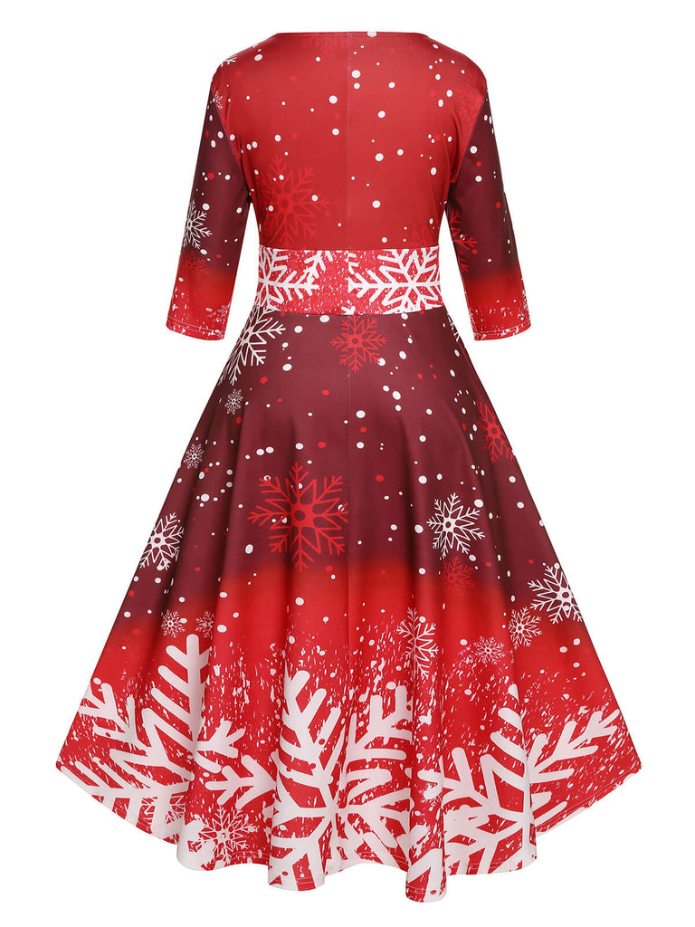 Robe patchwork de flocon de neige de Noël rouge vin des années 1950