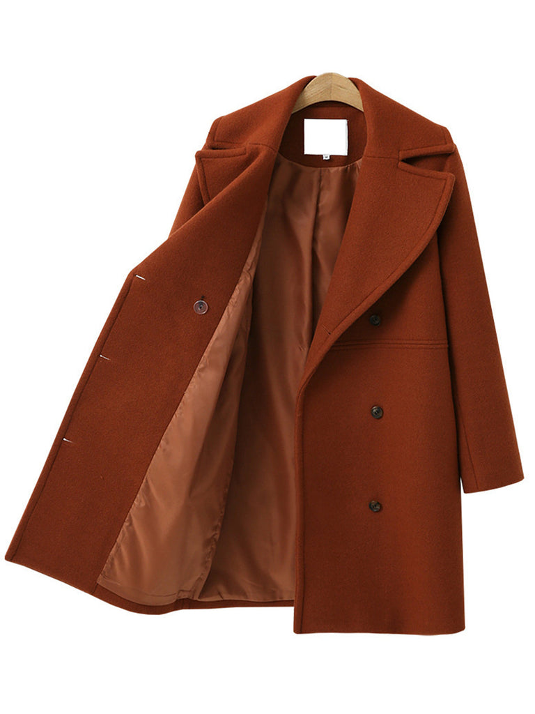 Manteau croisé uni à col cranté des années 1940