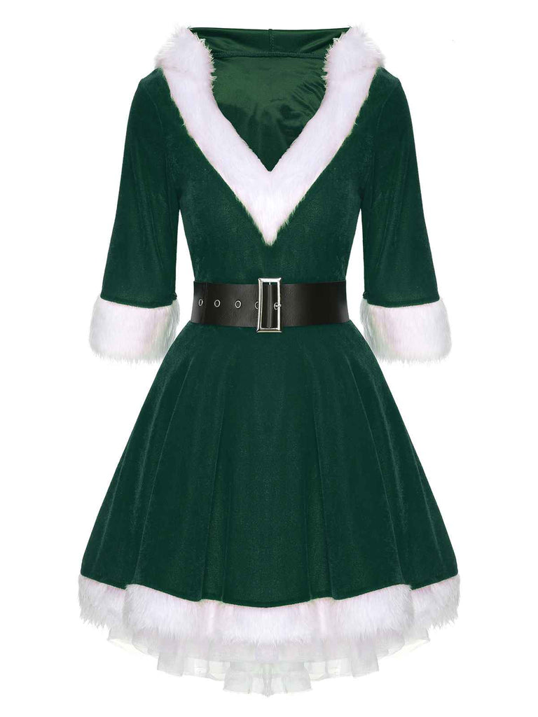 Robe à capuche avec ourlet en fourrure du Père Noël des années 1950