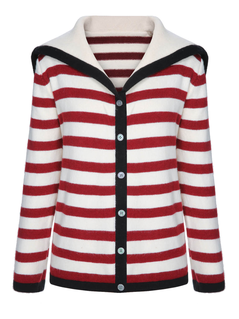 Cardigan à col rond rayé rouge des années 40