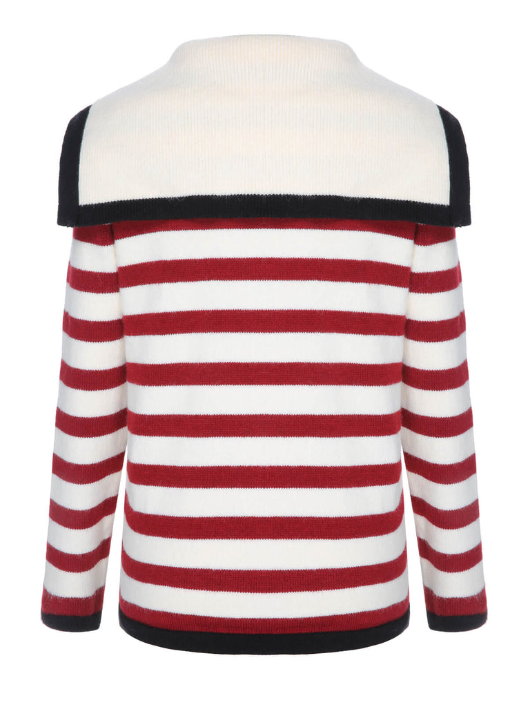 Cardigan à col rond rayé rouge des années 40