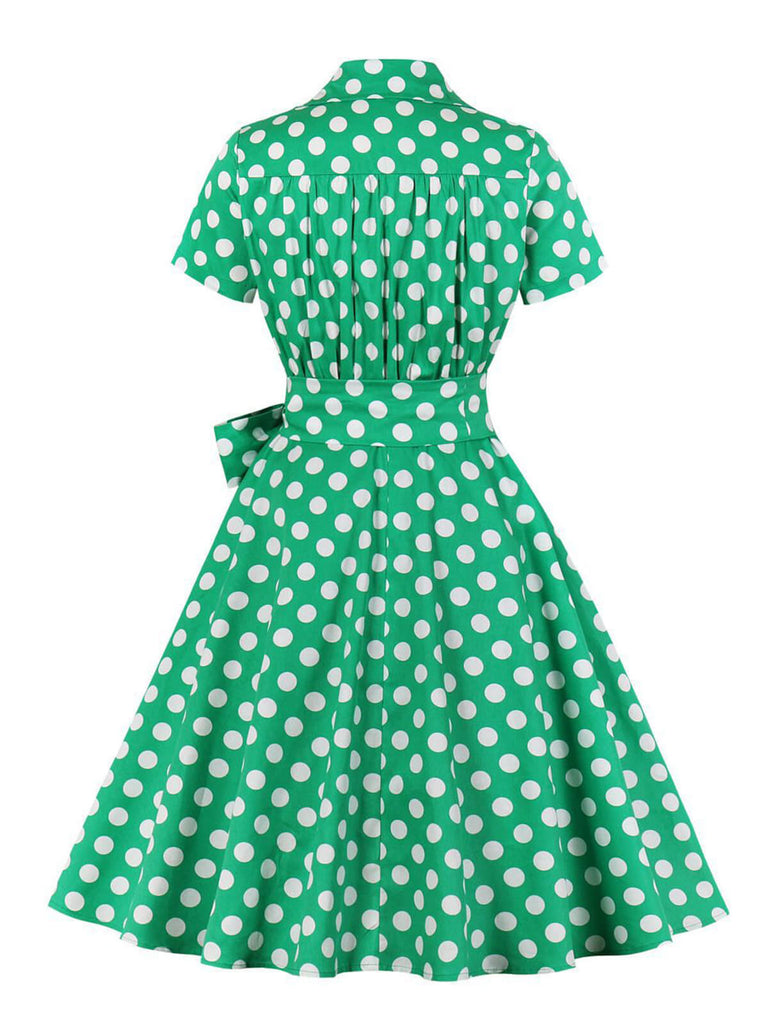 [Grande taille] Robe à pois et revers noués à la taille des années 1950