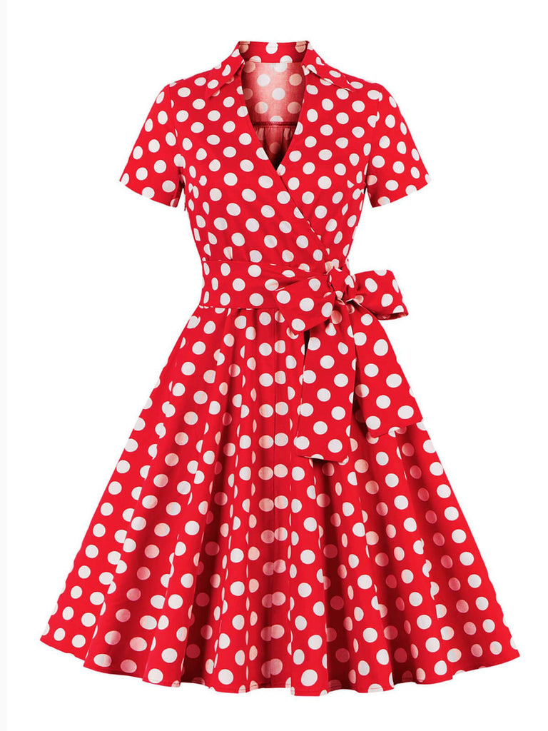 [Grande taille] Robe à pois et revers noués à la taille des années 1950