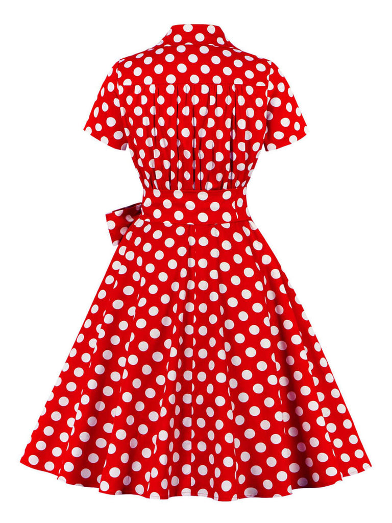 [Grande taille] Robe à pois et revers noués à la taille des années 1950