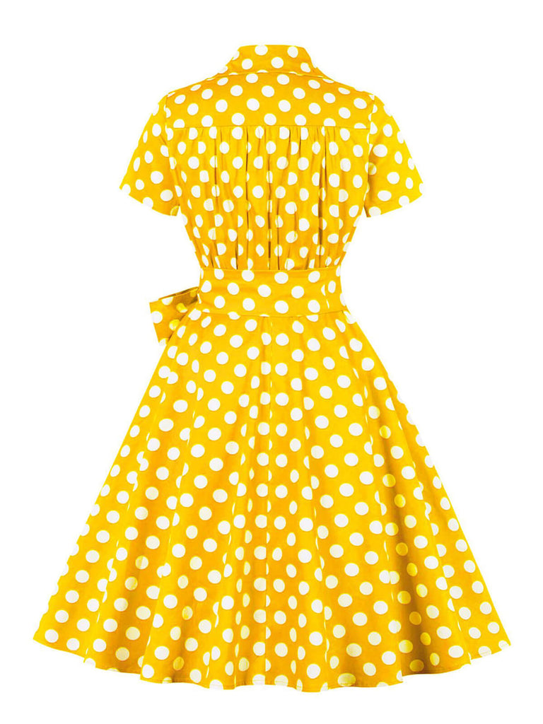 [Grande taille] Robe à pois et revers noués à la taille des années 1950