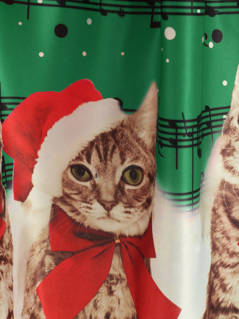 Robe de Noël Vintage À Col V Année 50 Chat pour Noël