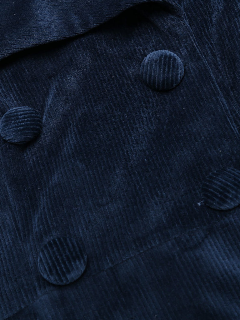 Manteau long grande taille en velours bleu marine des années 1950