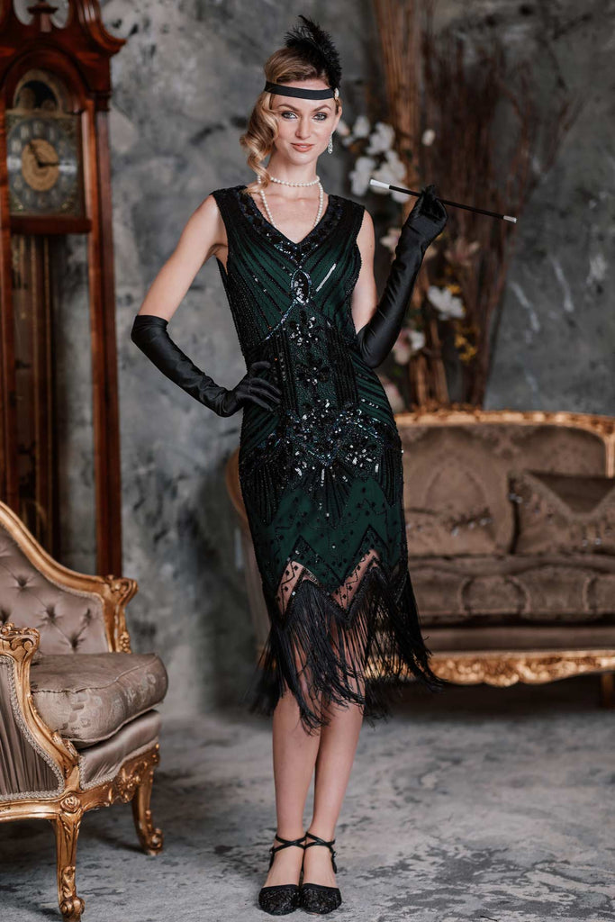 Robe Vintage Années 20 Gatsby Vert - Louise Vintage