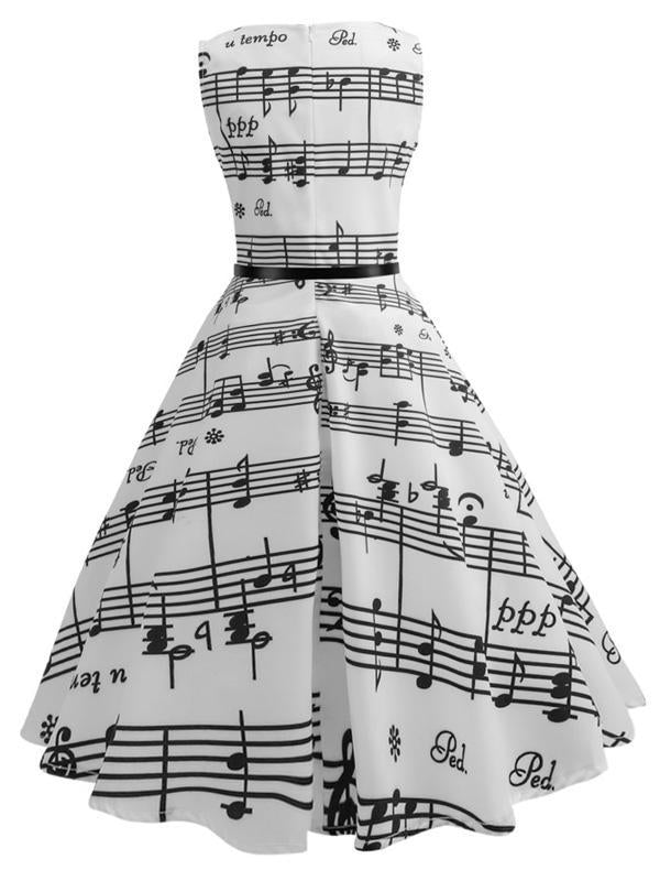 Robe Swing Année 50 Blanche avec Note Musicale